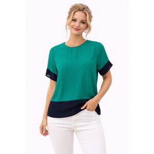 Banana Republic Women's Short Sleeve Green Blouse Contrasting Trim Size S